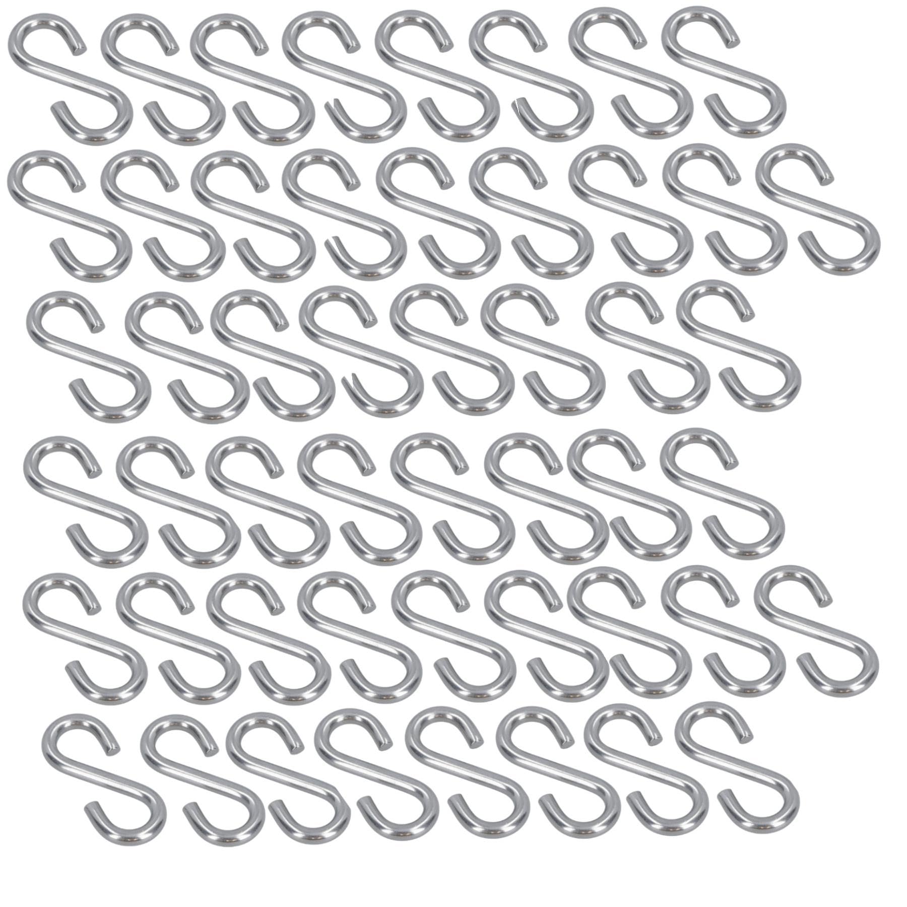 AB Tools 50 ganchos en forma de S de 5 mm de acero inoxidable de grado marino para colgar sartenes de cocina