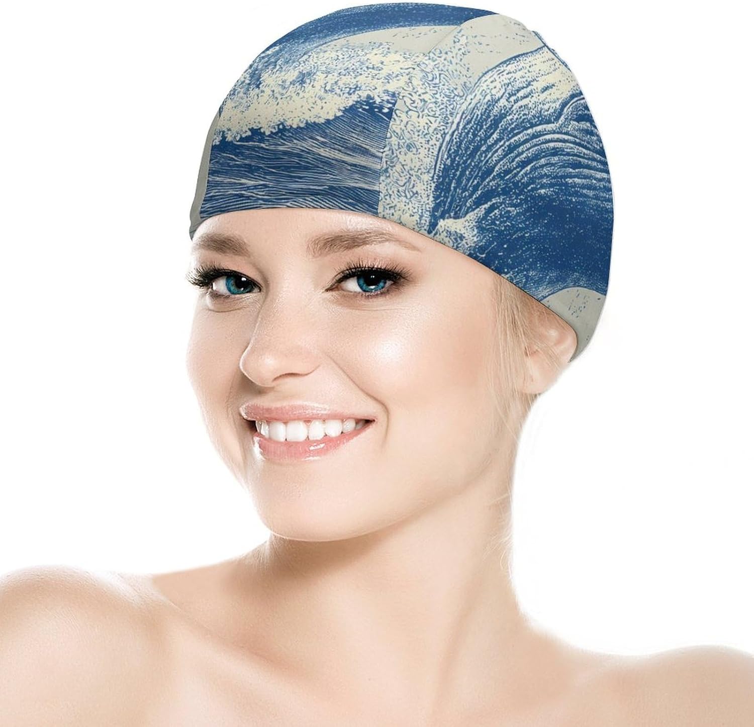 Japanese Whales Jumping Womens Swim Cap for Men Adult Swimming Hat Curly Short Medium Long Hair