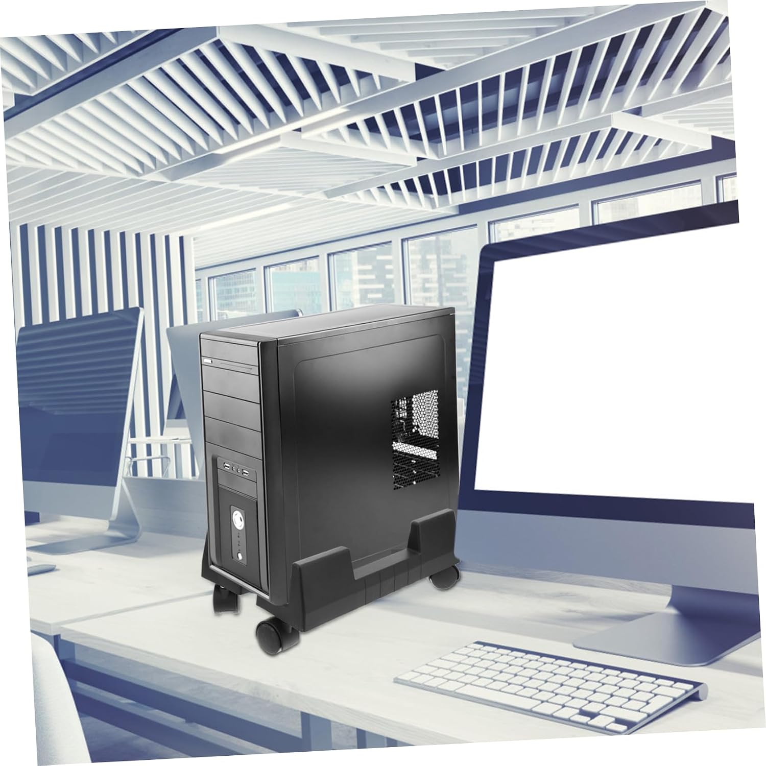TEHAUX Mobile Computer Tower Stand Wheels CPU Holder Rack for Desk Supports Desktop Tower for Home Office Use