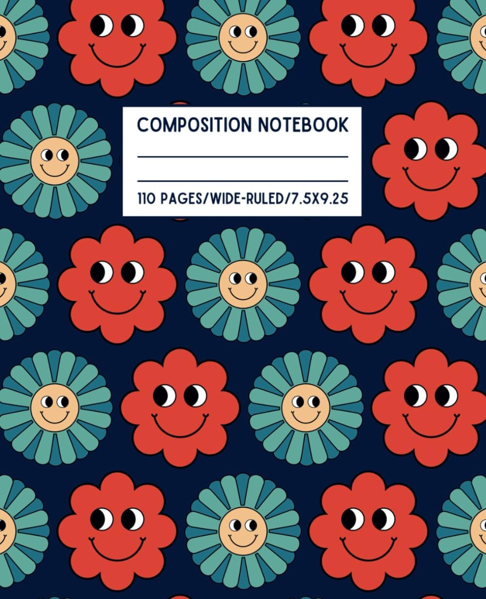 Preppy Journal. Smiley Faces Aesthetic: Cute Composition Notebook For Teen Girl | Wide Ruled | 70s Style Good