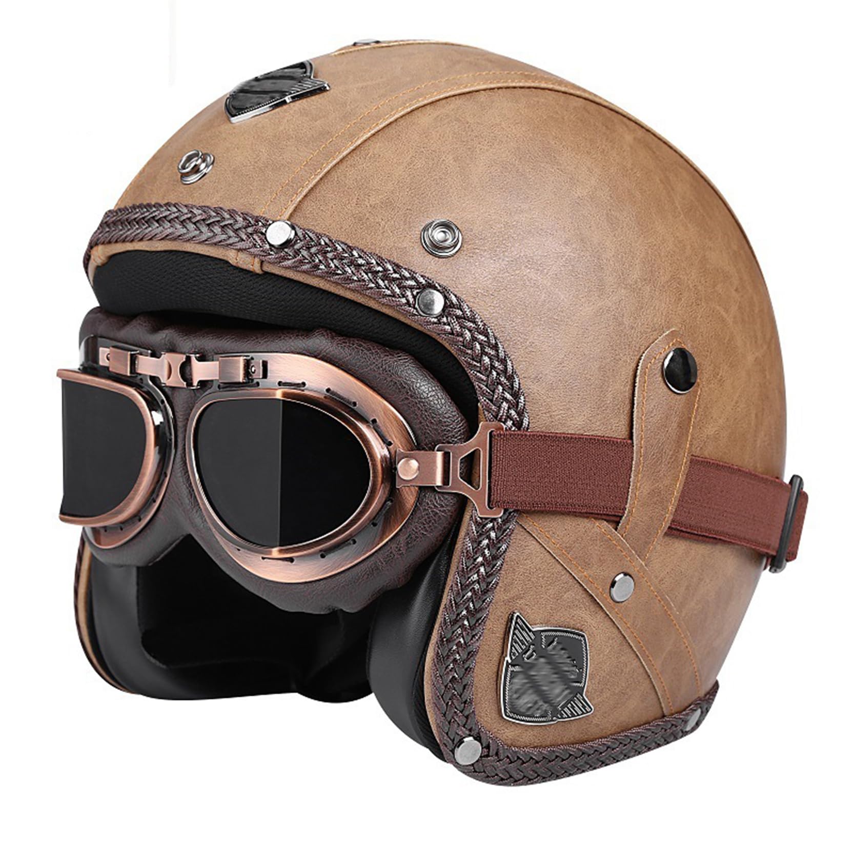 Casco abierto retro de moto 3/4 en cuero jet vintage para scooter tallas M a XL 8