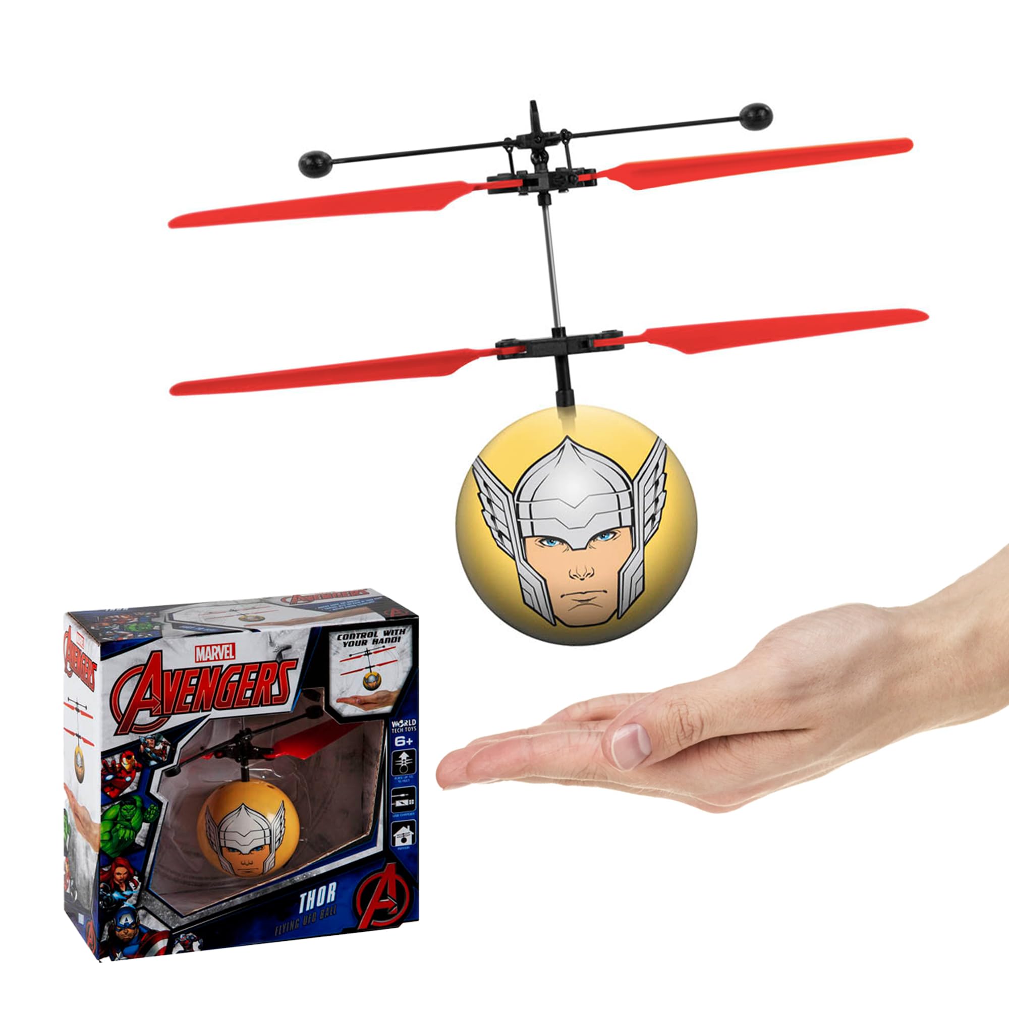 World Tech Toys Marvel Thor Flying Toy – Motion Sensing Flying Ball with USB Charging - Marvel Licensed - Indoor/Outdoor Drone for Kids Ages 6+