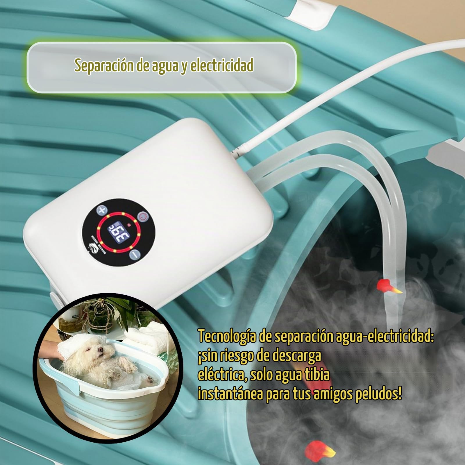Calentador Agua Electrico, Mantener La Temperatura Entre 16 Y 43 °C, para Piscina Perros, Perros Pequeños Y Medianos Piscina Plegable, Bañera InflableWhite,8.6 * 5.8 * 2.9 Inch