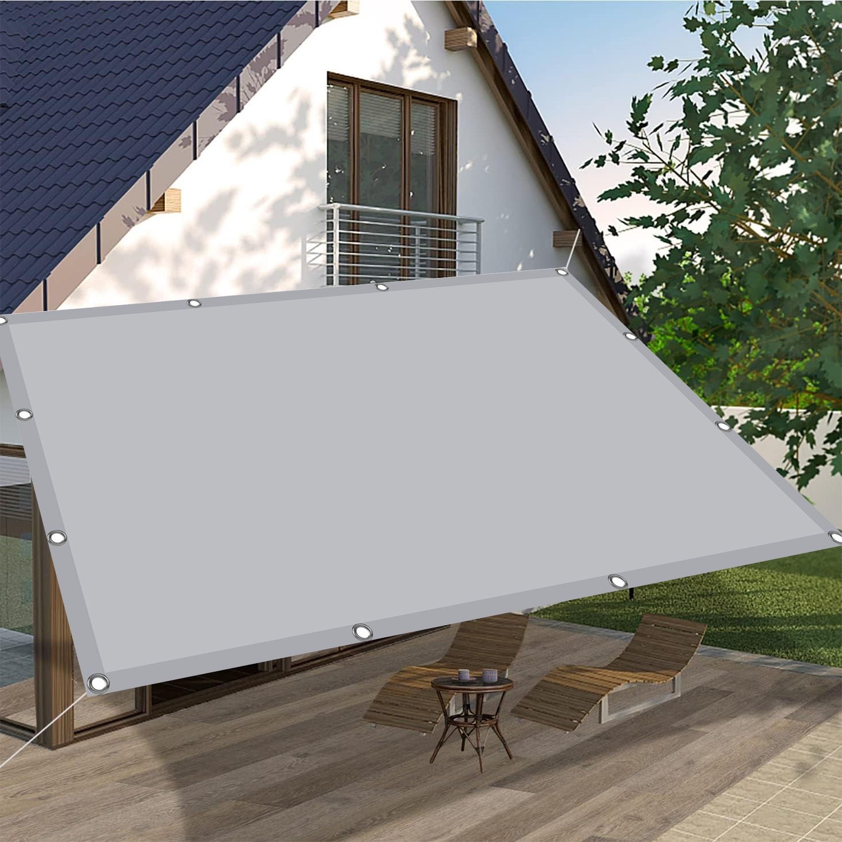 Voile d'ombrage pour terrasse et piscine grande toile gris clair 3x6.5 m