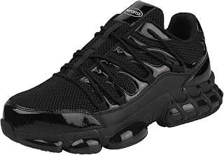 NIFOFISE Steel Toe Work Shoes Men Women - Lightweight Composite Toe Safety Sneakers, Black Wide Fit, Breathable Comfort Industrial Boots