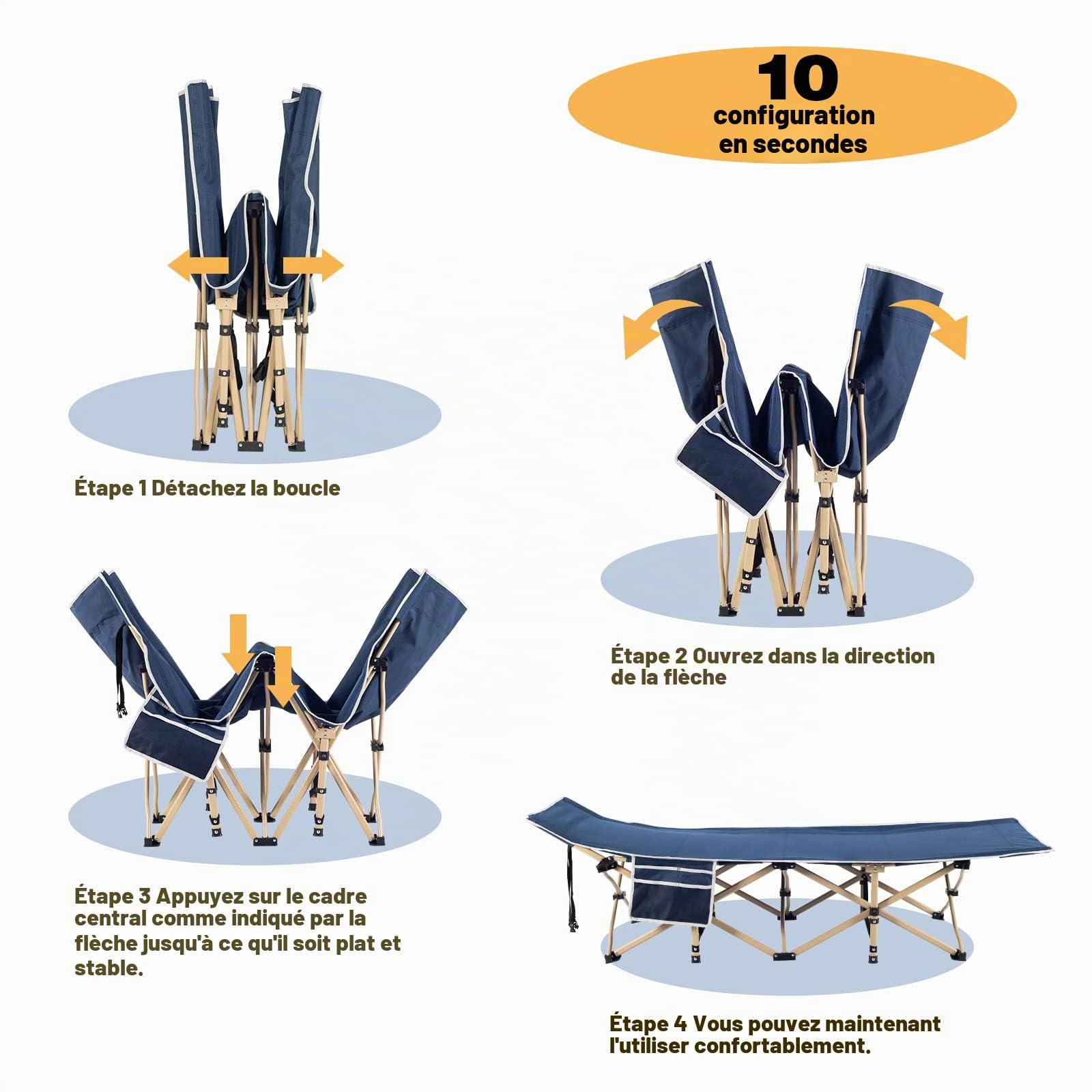 OVERMONT Lit de Camping Pliable - Lit de Tente avec Sac de Transport, Lit de Voyage Portable en Toile Oxford à Double Couche, Léger, pour la Maison, la Sieste au Bureau Jardin la Plage - Bleu