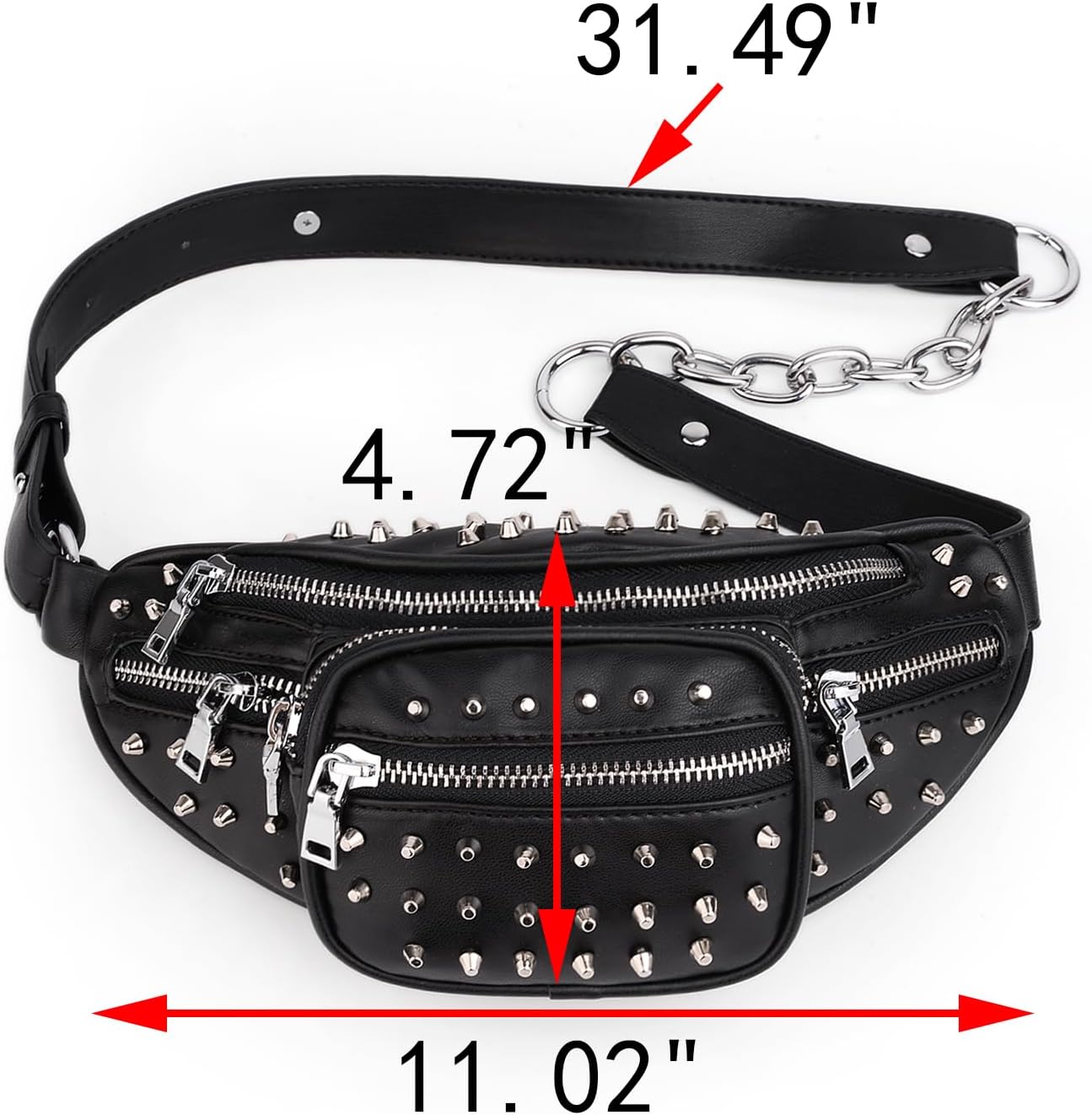 Fanny-Pack-for-Women-Leather Vegan UTO Waist Bag Rivet Studded Lightweight Zipper Pocket Shoulder Purse - Image 7