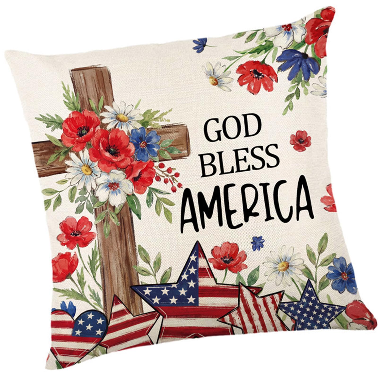 OSNIYAW Festives 45cm 4th of July Themed Cushion Cover Patriotic Star Stripes Independence Memorial Day Sofa Couch Pillow Case Independance Wreath Pillow Cover