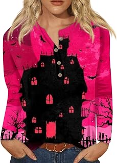 Women's Halloween Sweatshirts Crewneck Sweatshirts Long Sleeve Shirts Printed Button T-Shirt Top Shirts, S-5XL