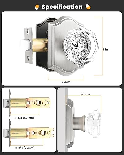 Miniatura 7 de Gobrico Paquete de 3 pomos de puerta de cristal transparente, manijas de puerta de camabaño, función de privacidad, perilla interior de vidrio de