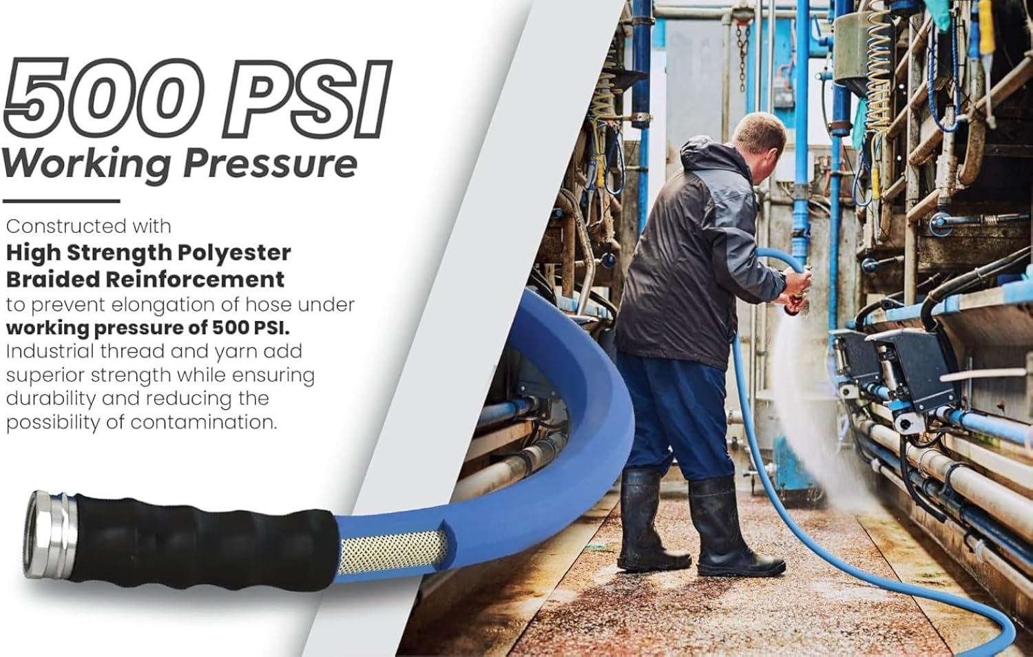 AG-LITE AL3425 3/4" x 25' Rubber Farm & Ranch Water Hose, Lightweight, 500 PSI, 50F to 190F Degree, Polyester Braided, Brass GHT Fittings, 4 Finger-Grip Bend Restrictor, Agriculture & Industrial Use