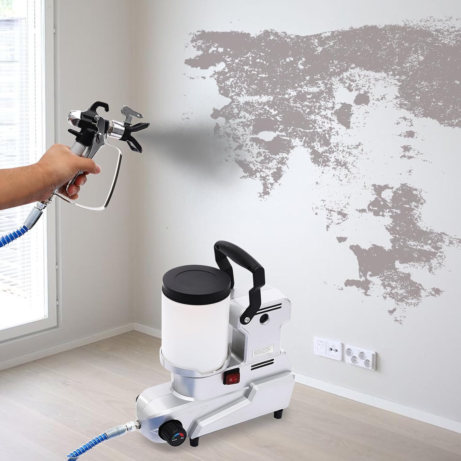 Pistola Verniciatura Airless 1600W Alta Pressione, Spruzzatore Vernice Elettrico con Tubo 5m e Ugello Regolabile per Pareti, Soffitti, Recinzioni, Mobili - Finitura Professionale Rapida