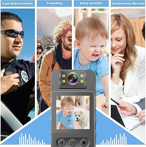 Miniatura 5 de Cámara corporal con grabación HD de 1080P, grabadora de pantalla de 1.4 pulgadas, iluminación de relleno de visión nocturna, batería de 7 horas de