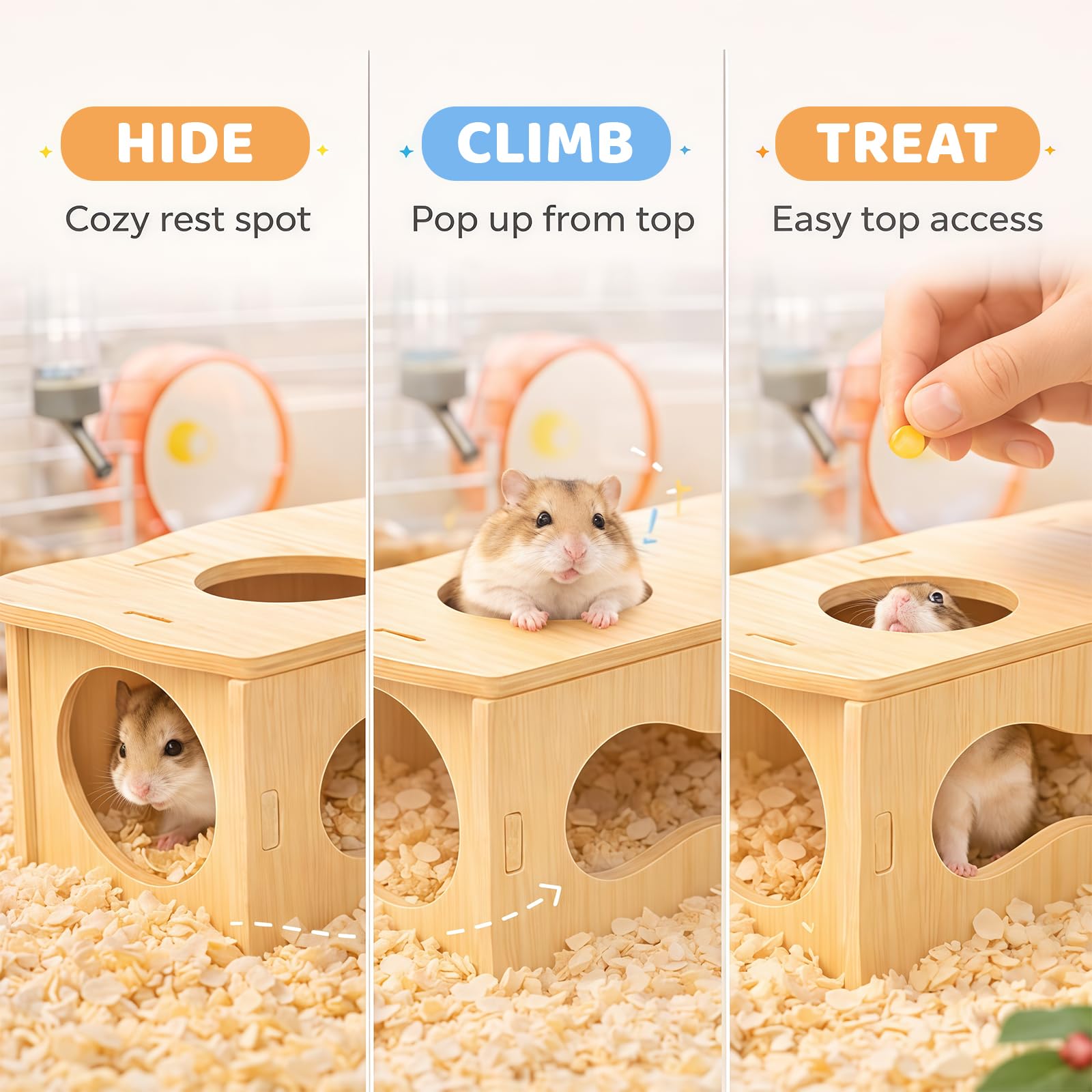 Maison pour Hamster Tunnel en Bois avec fenêtre en Forme de Nuage, Refuge Naturel pour Hamster, Maison de Jeu Hamsters Nains, Accessoire Tunnel Hamsters Nains et syriens (22×11×8)