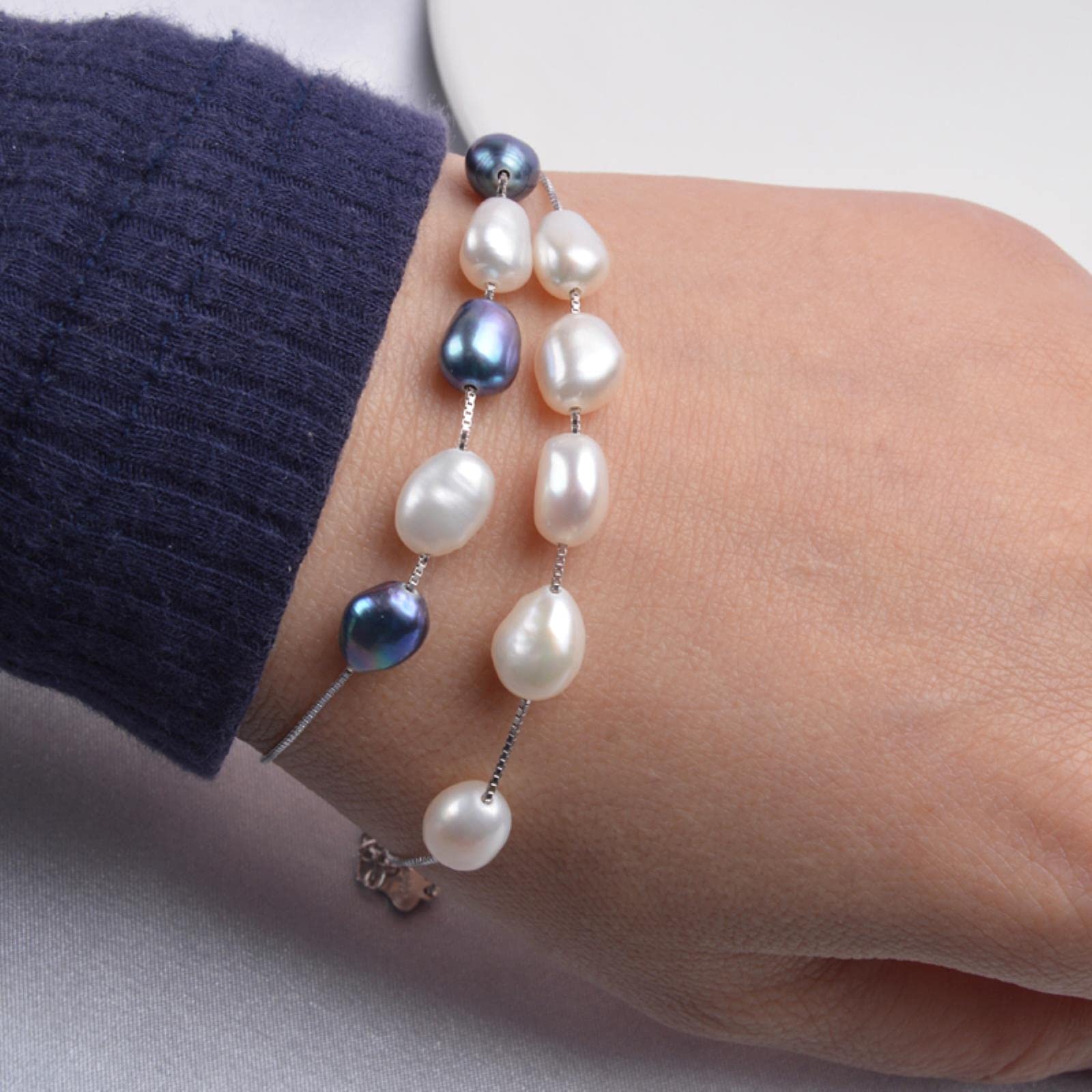 925 Sterling Silber Schmuck Sets Echt Barock Süßwasserperlen Halskette Ohrringe Armband Für Frauen Neu 45cm