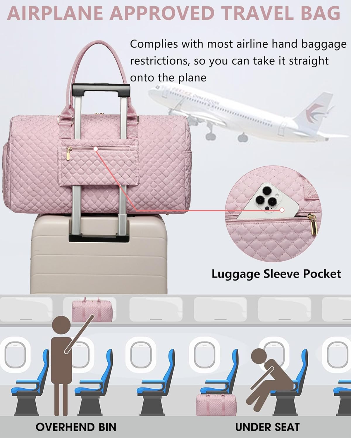 Women Weekender Travel Duffle Bag: Travel Duffel Overnight Bags with Shoe Compartment Large Carry on Tote with Toiletry Bag Weekend Traveling Yoga Gym Hospital Bag for Women with Wet Pocket Pink - Image 5