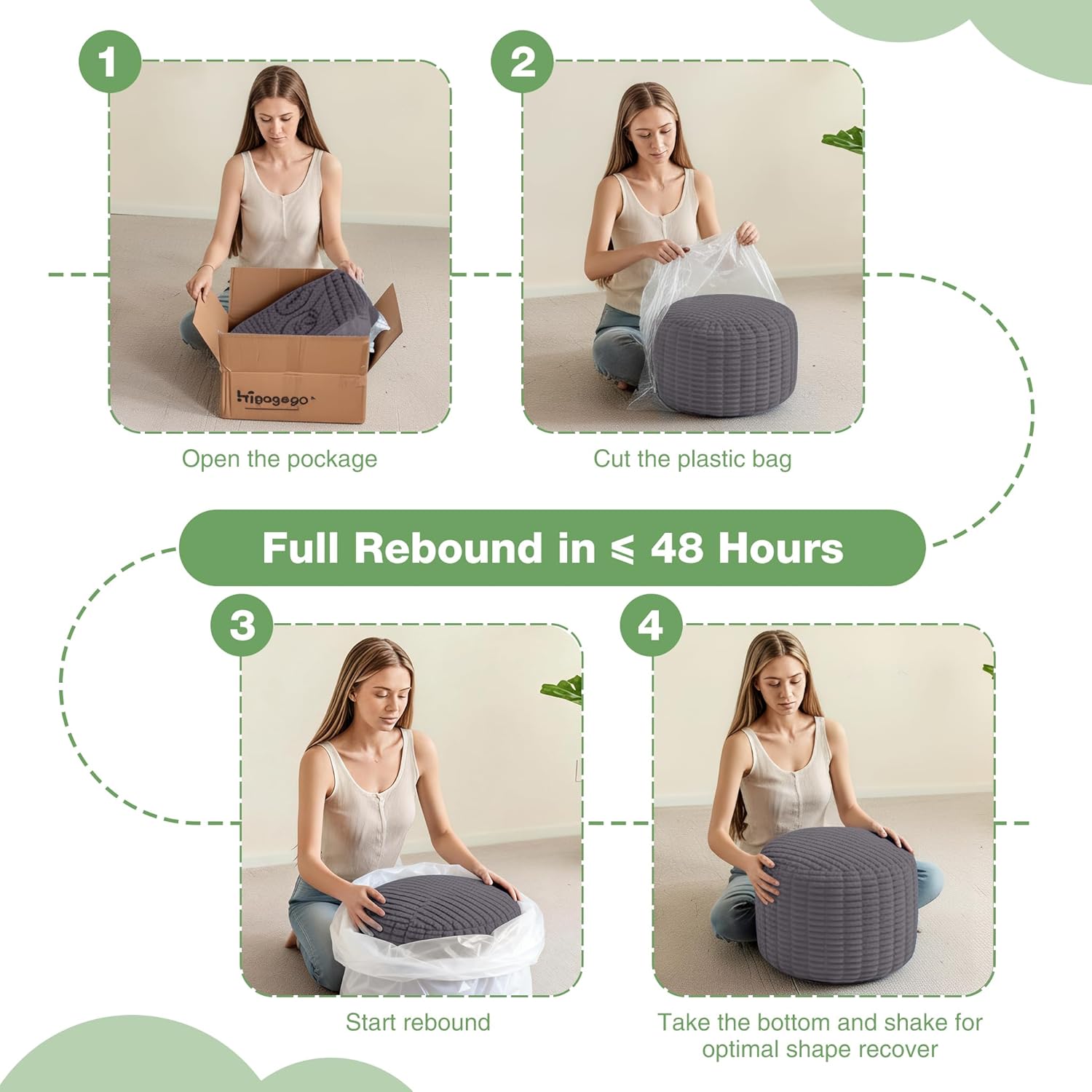 Round Stuffed Pouf, Corduroy Poufs with Foam Chunk Filling,26 X 18 Inches Floor Poufs Foot Rest for Living Room