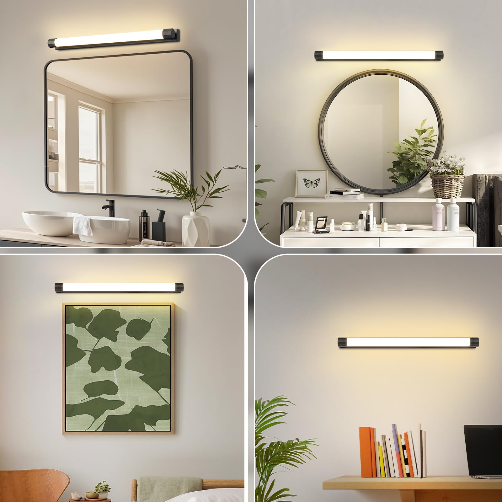Homefire Lampada a LED per specchio da bagno 50cm 10W Lampada per | specchio da bagno Nero 3000K Impermeabile IP44 Lampe da parete moderna Applique per corridoio Soggiorno Armadio