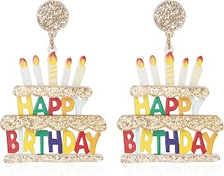 Happy Birthday Earrings Glitter Drop Dangle Earrings for Women