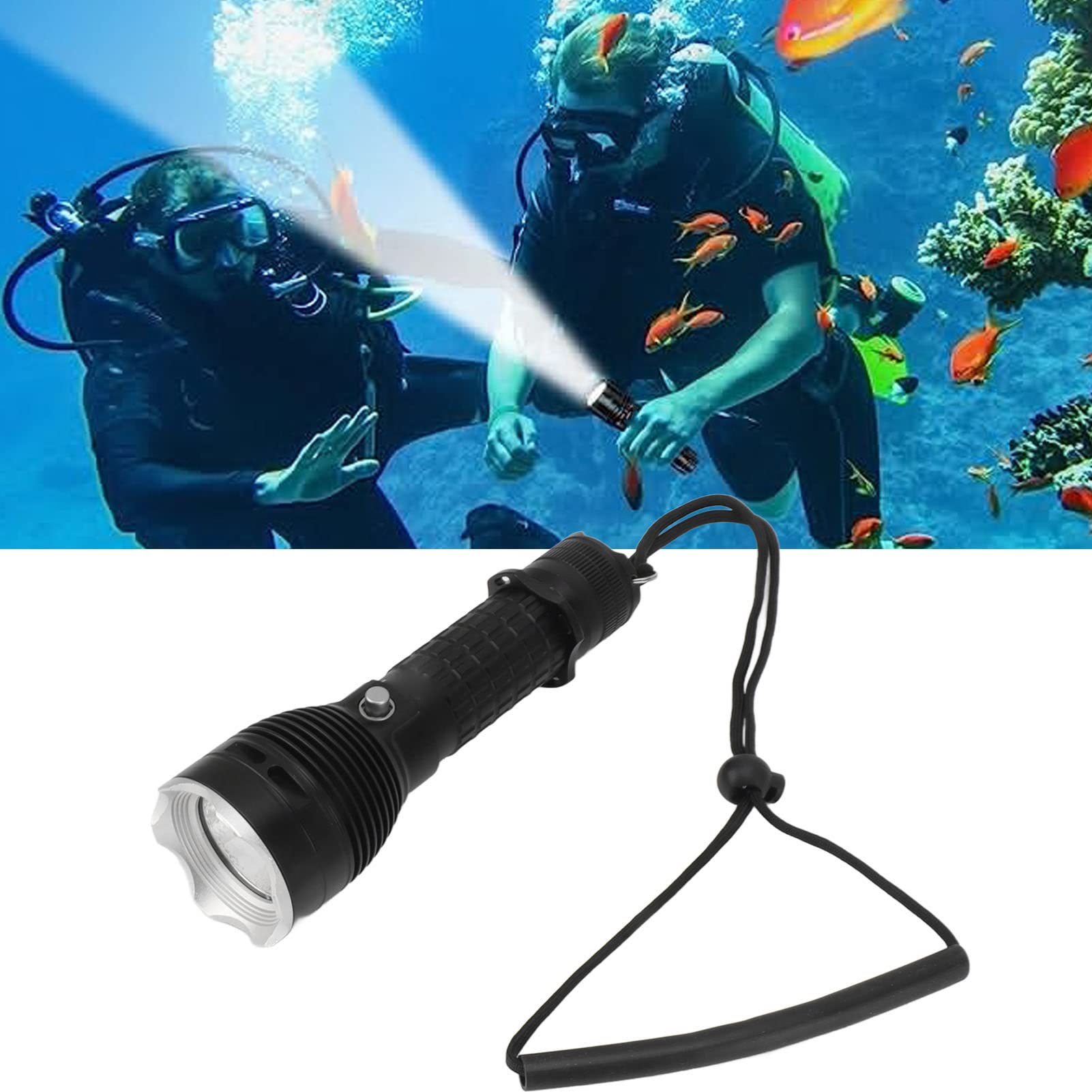 Lampe de plongée de nuit, lampe de plongée de 200 mètres, lampe de poche sous-marine avec sangle, lampe de plongée pour exploration, lampe de plongée de 200 mètres avec sangle pour la