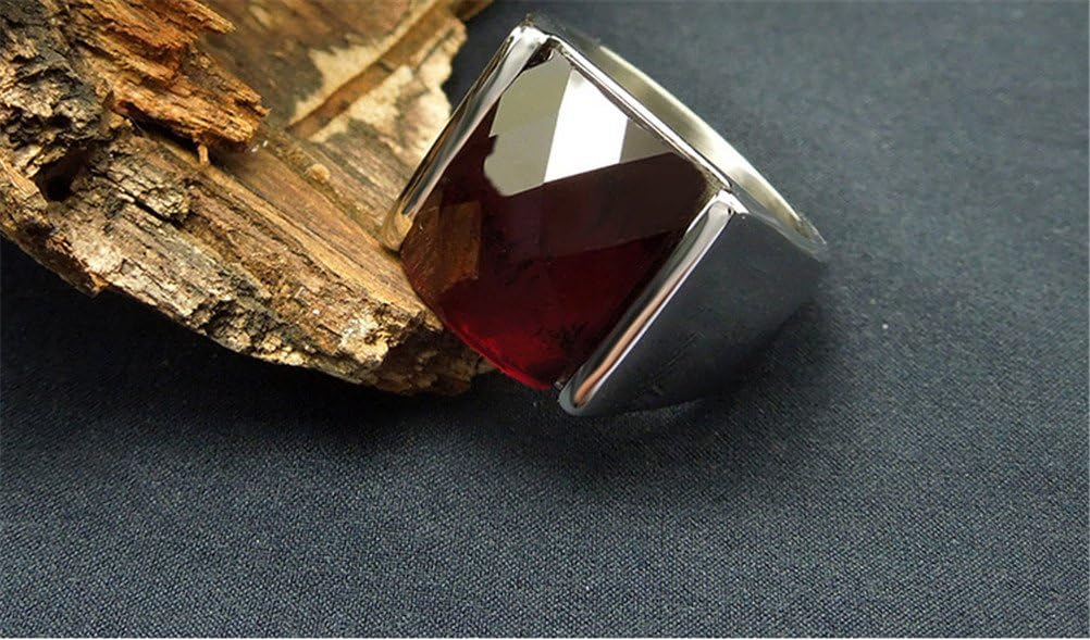 PAMTIER Men's Stainless Steel Gemstone Ring Square Black Red Blue White Agate - Image 2
