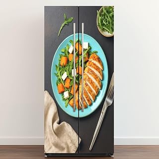 Self Adhesive Vinyl Refrigerator Wrap Chicken Salad Pumpkin arugula Black Door Mural Sticker Peel and Stick Removable Door Cover Fridge Wrap Decal for Kitchen Decor