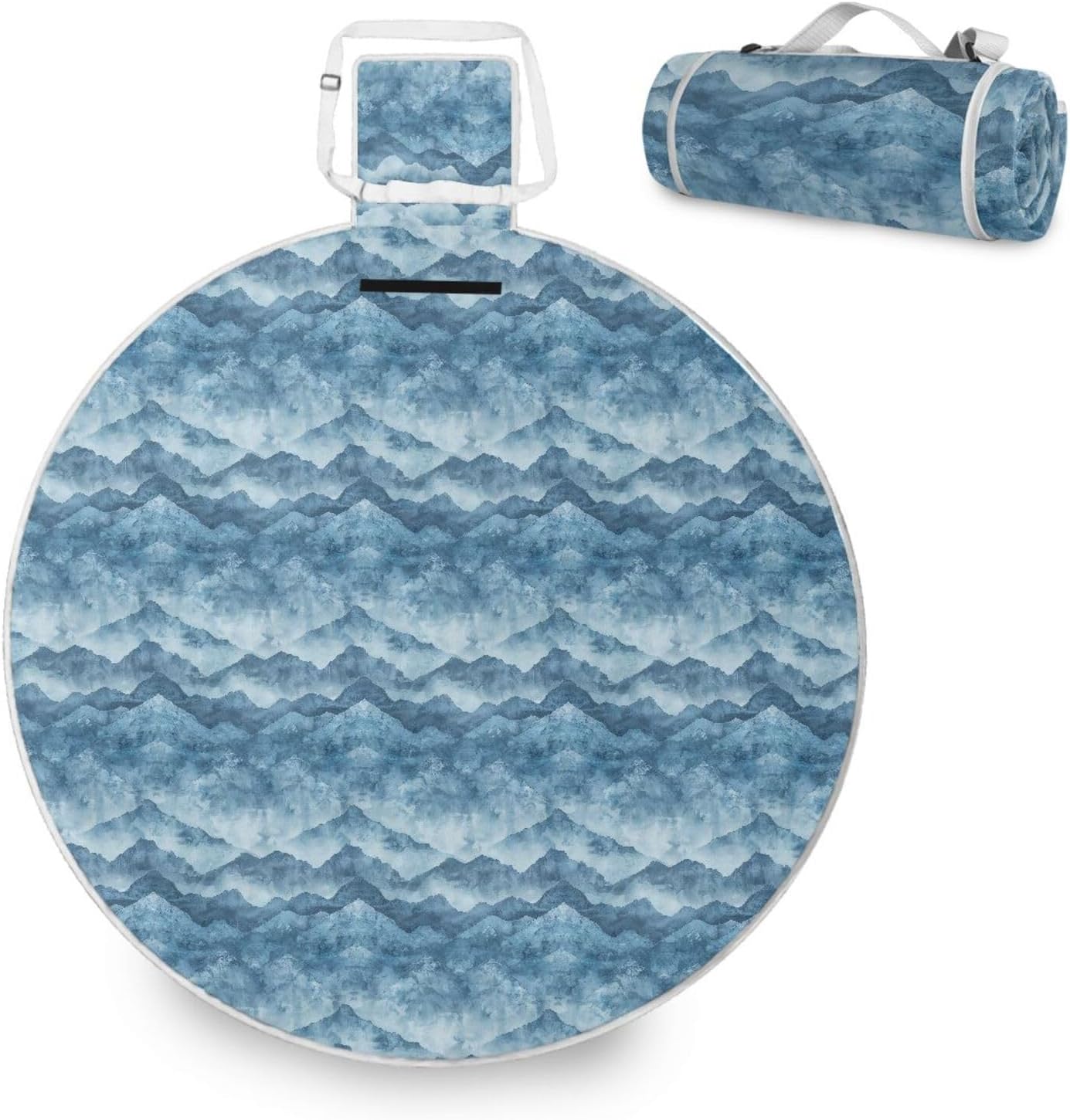 Round Outdoor Blankets - Fits 2 Adults, Summer Accessories Sandproof Camp Rug Dual Layer, Sand-Free, Soft Throw Rug 58 in (Watercolour Mountains)