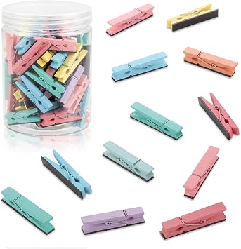 Ctosree 48 Pcs Classroom Magnetic Wooden Clips for Whiteboard Teacher Supplies Magnets Clip Classroom Must Haves Bulletin Board Decor Artwork Small Clothespins for Teaching Fridge OfficePastel