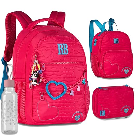 Kit Mochila Escolar Rebecca Bonbon RB 27014 Rosa com Lancheira, Estojo box e Garrafinha