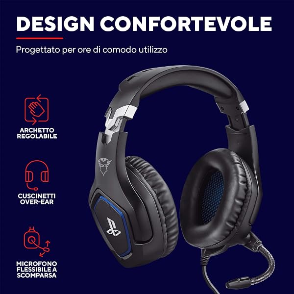 GXTrust 488 Forze Cuffie PS4 e PS5 con Licenza Ufficiale PlayStation, Over-Ear, Microfono Ripiegabile e Archetto Regolabile, Jack Audio 3.5 mm, Cuffie Gaming Cablate - Nero - 4