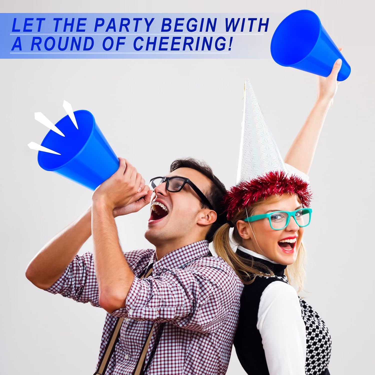 Woanger 24 Pieces Cheer Megaphone for Sports Cheers Party Noisemaker Plastic Megaphone for Sports Match Activities(Blue)