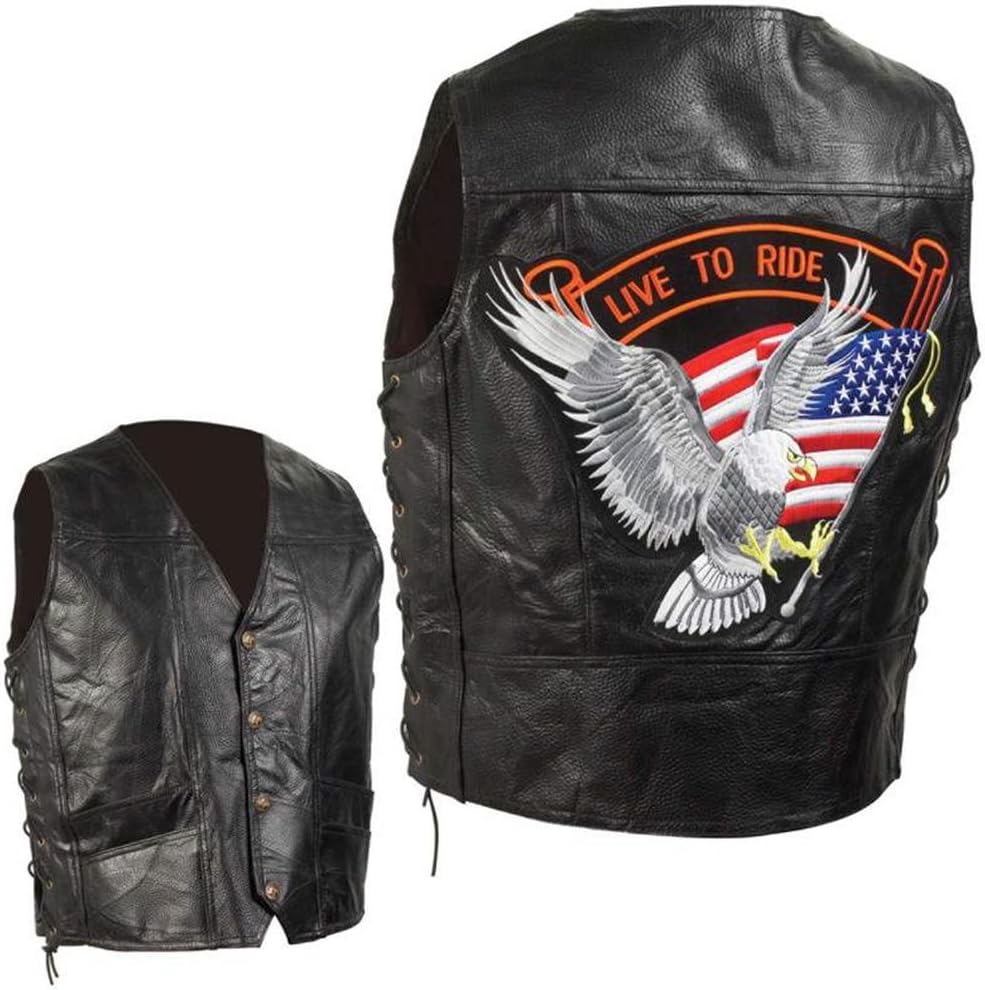 Diamond Plate Hand-Sewn Pebble Grain Genuine Leather Biker Vest- XL
