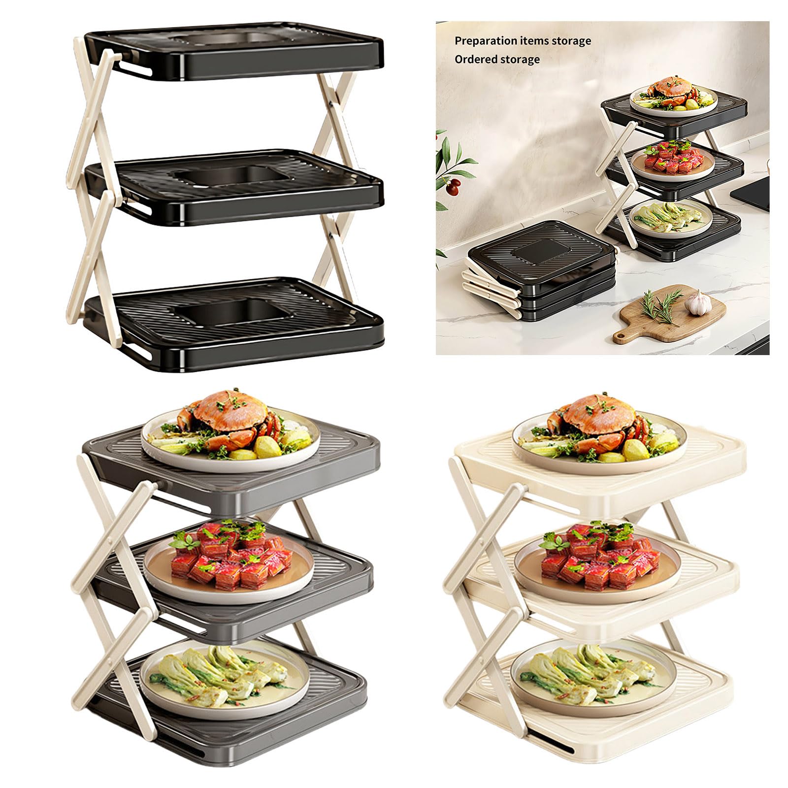 Robusto scaffale da Cucina in plastica ABS a più Livelli per Verdure, Frutta e Strumenti da Cucina Scaffale da Cucina impilabile in ABS con Strati Rimovibili