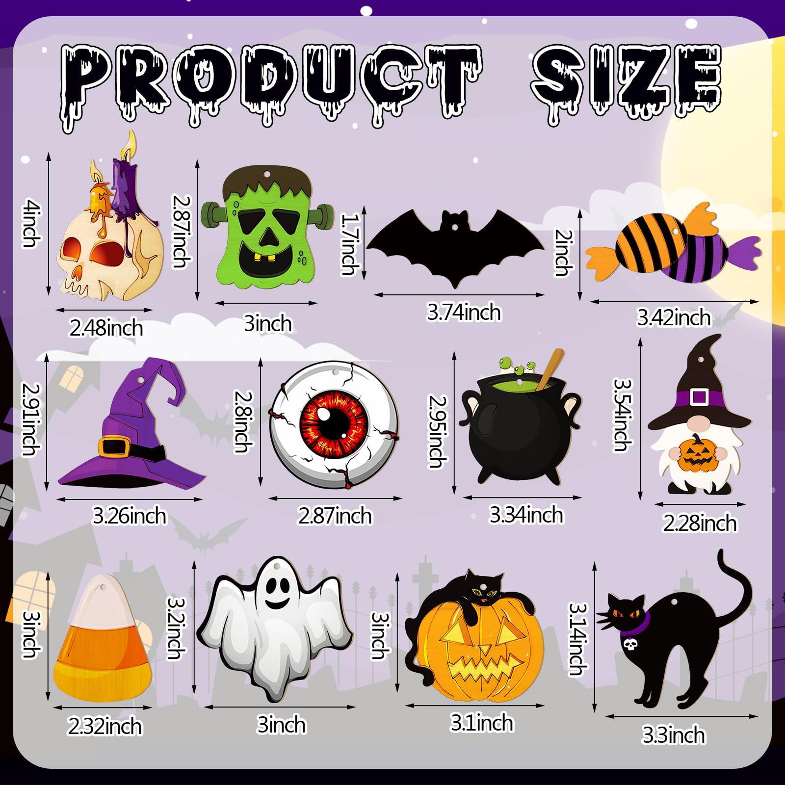 SUNNYCLUE 72-Piece Wooden Halloween Shapes - Unfinished Wood Cutouts For DIY Crafts & Party Decor (9 Styles) - View #3
