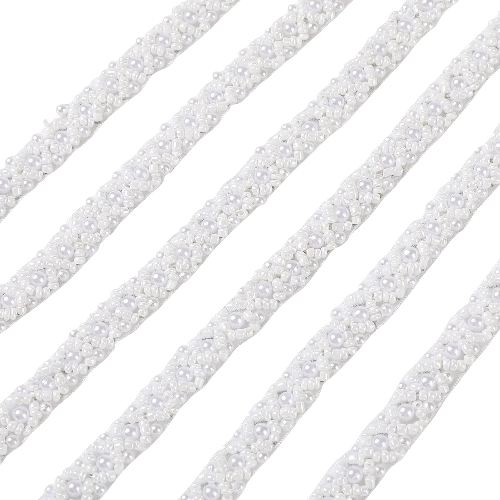 3 Yards Pearl Beaded Trim White Rhinestone Applique, Rhinetones Trim for Dress, Crystal Beaded Applique for Bridal Wedding, Party and Craft Sewing on Costume Bridal Dress Decor 1cm