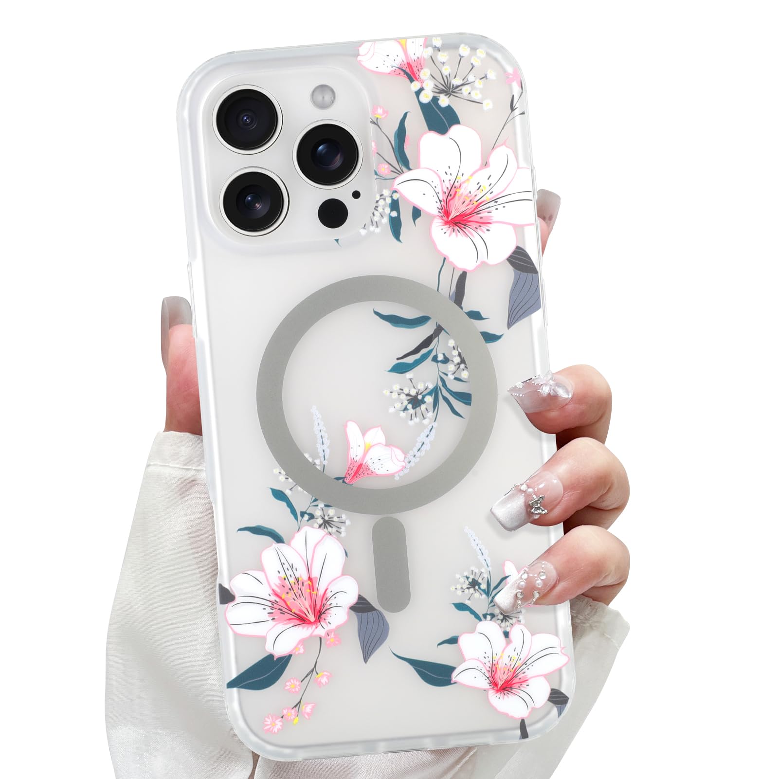 Coque iPhone 16 Pro Max fleurie blanche LSL compatible MagSafe - 7
