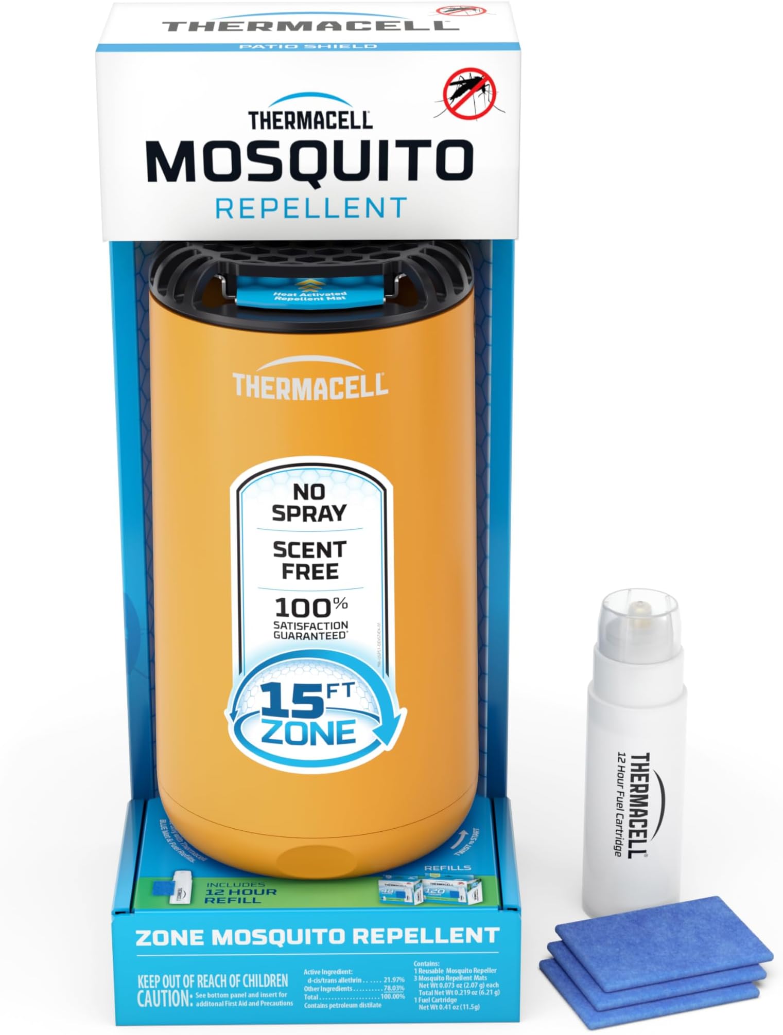 Thermacell Mosquito Repeller Patio Shield; Includes 12-Hour Refill; 15 Foot Zone of Protection; Highly Effective Mosquito Repellent for Patio; Deet Free Bug Spray Alternative; Scent Free