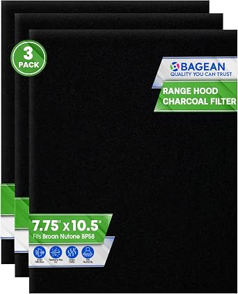 فلتر فحم غطاء المحرك 7.75 x 10.5 - يناسب Broan وNutone BP58 لأغطية النطاق من سلسلة 43000 - استبدال فلتر غطاء المحرك Broan - مرشحات مروحة تنفيس الموقد الكربونية تزيل روائح المطبخ 3 عبوات