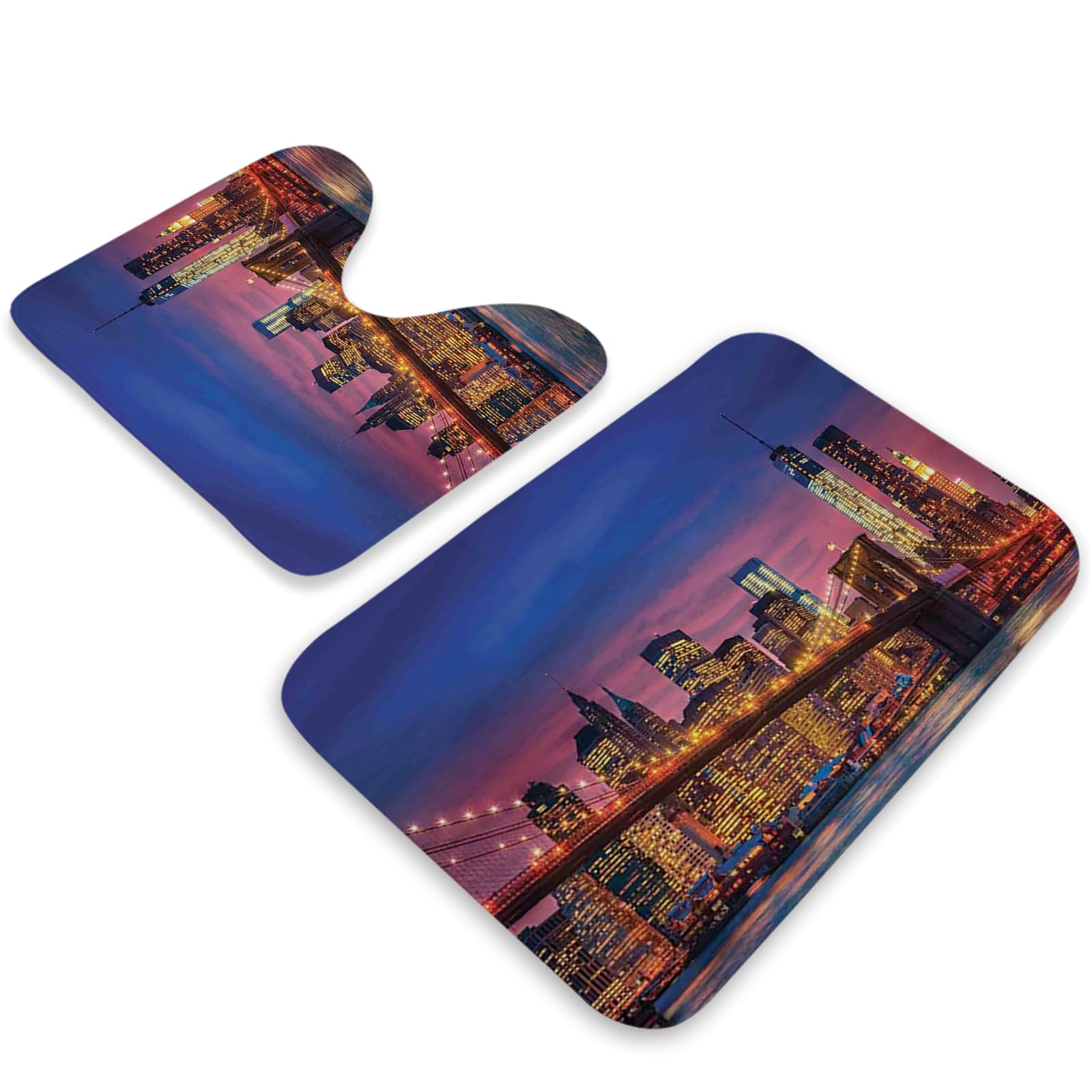 GULTMEE 2023 IJQRVJ New York Theme,Luxury Bathroom Rug Set 2 Piece,Nyc That Never Sleeps on Manhattan,Soft Absorbent Microfiber Bath Rugs and U-Shaped Contour Toilet Rug,Non-Slip Bath Carpet,20x32in