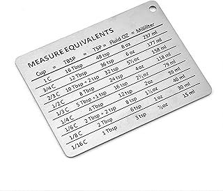Stainless Steel Kitchen Measurement Conversion Magnet - Measure Equivalent Chart for Cups, Tablespoons, Teaspoons, Ounces & Milliliters