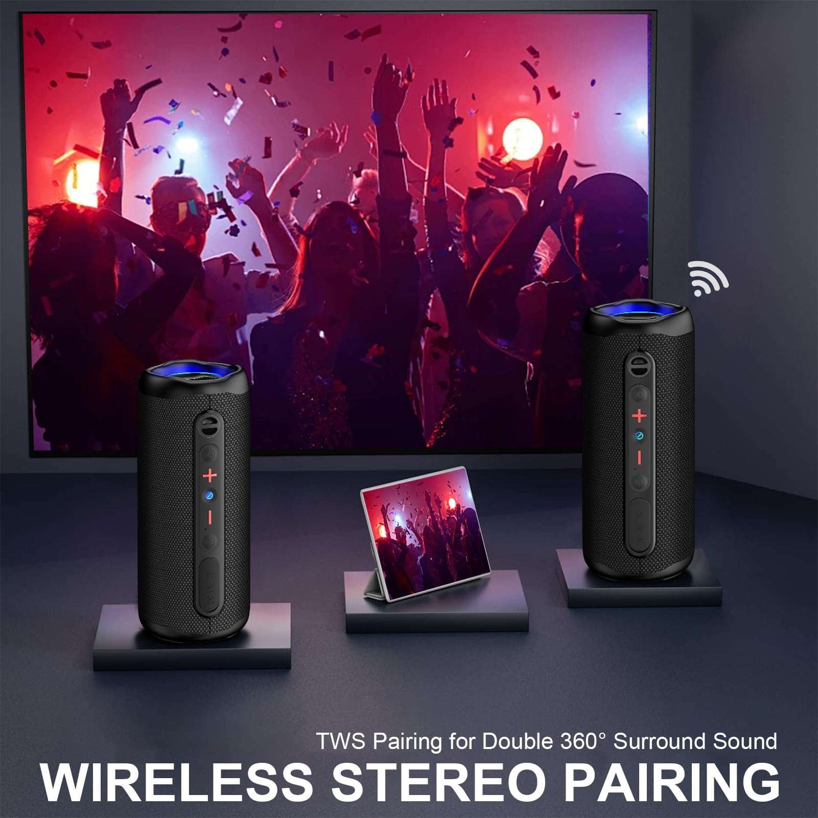 Haut-parleur Bluetooth sans fil, son stéréo puissant, Bluetooth 5.3, mini haut-parleur Bluetooth étanche IPX5, 30 heures d'autonomie, jumelage TWS pour extérieur, maison, fête, plage, gadgets d'été,