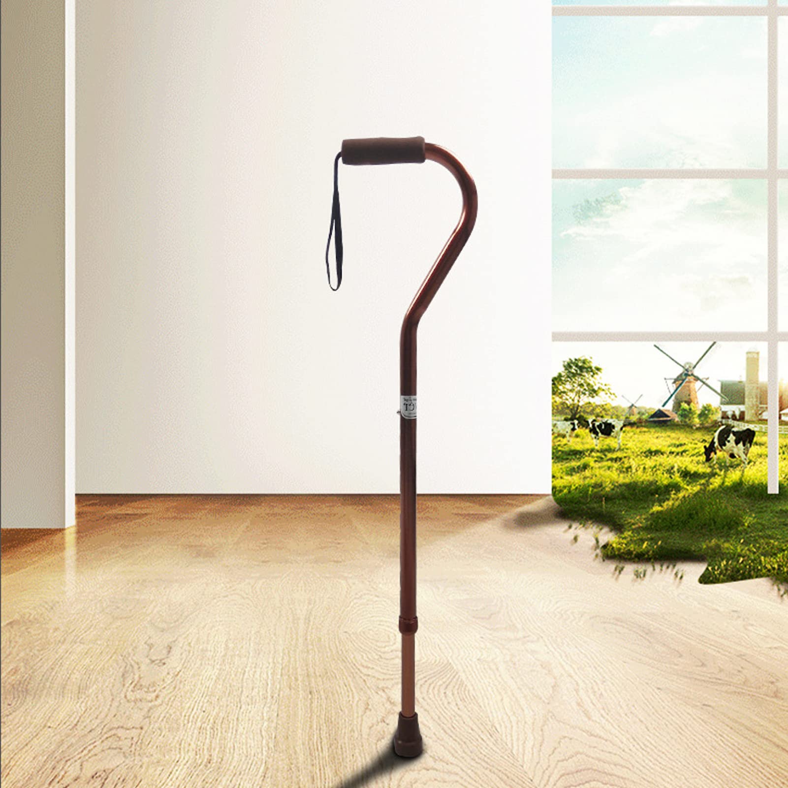 Bastone da Passeggio, Equilibrio Spostabile Portatile, Aiuto per deambulatore Leggero e Robusto con Base Regolabile in Altezza e Antiscivolo per Anziani di 155-190 cm,Marrone
