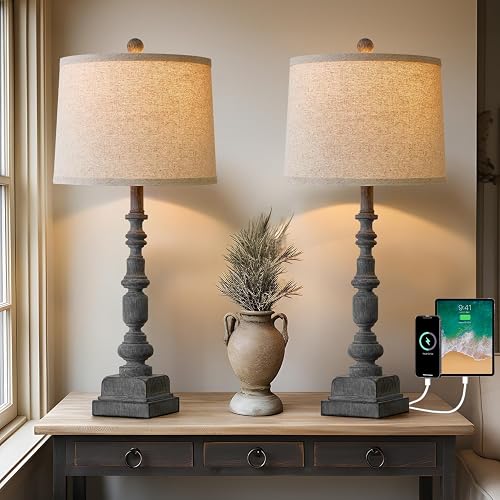 Oneach 27.75" Farmhouse Table Lamps Set of 2, USB A+C,