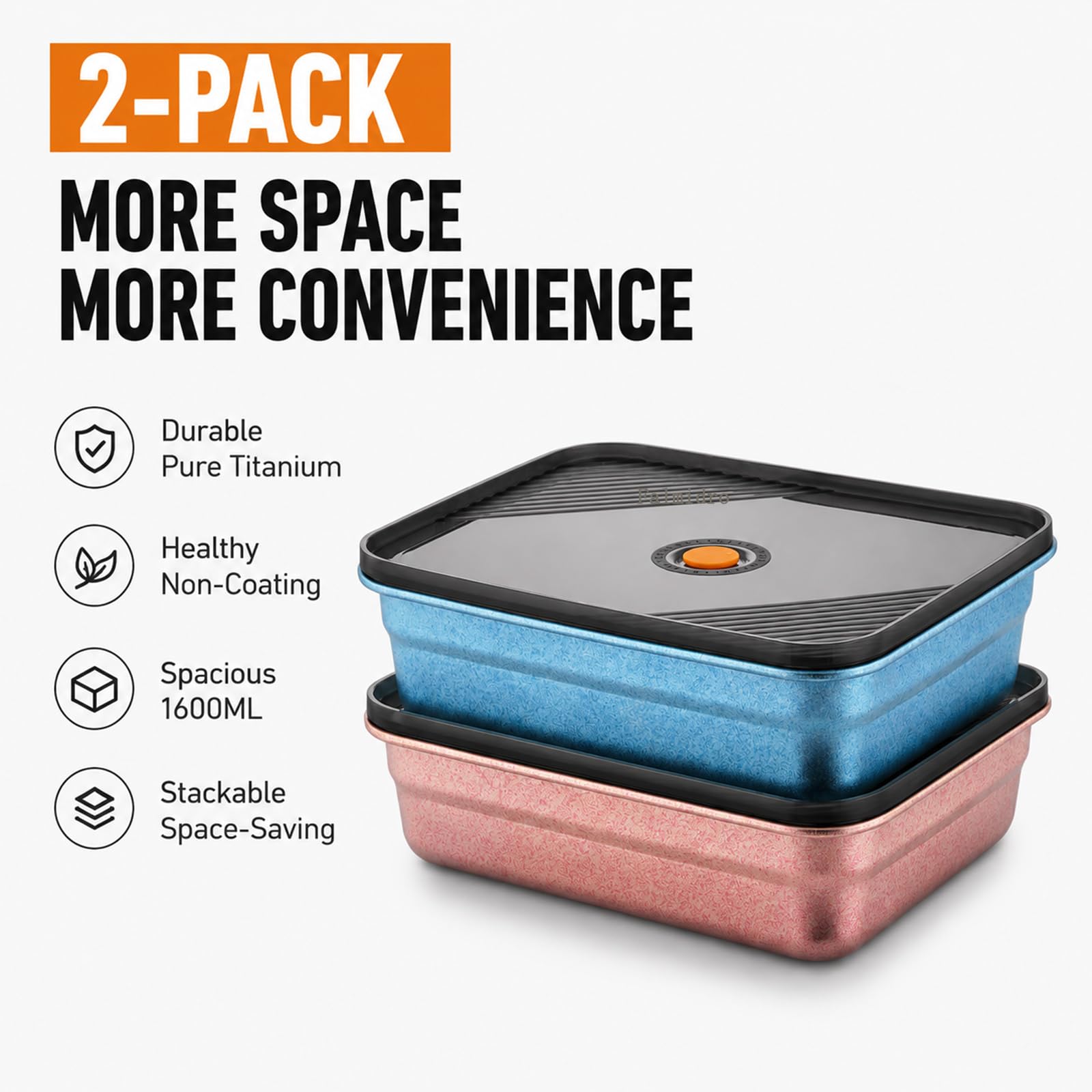 [Paquet de 2] récipients de préparation de repas en titane, boîte de stockage des aliments avec couvercles,Style b