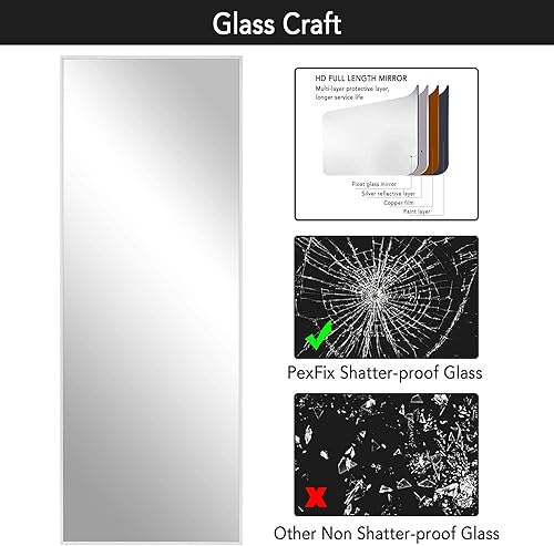 Miniatura 6 de PexFix espejo rectangular de cuerpo entero, con marco de aleación de aluminio, espejo de piso y para pared, de pie, se puede inclinar y colgar, 59 x