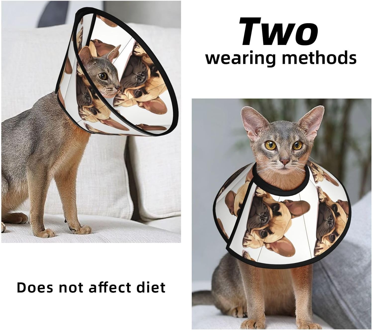 Animal Dog French Bulldog Print Cat Cone Collar, Adjustable Elizabethan Collar, Soft Dog Recovery Collars, for Small Large Cats