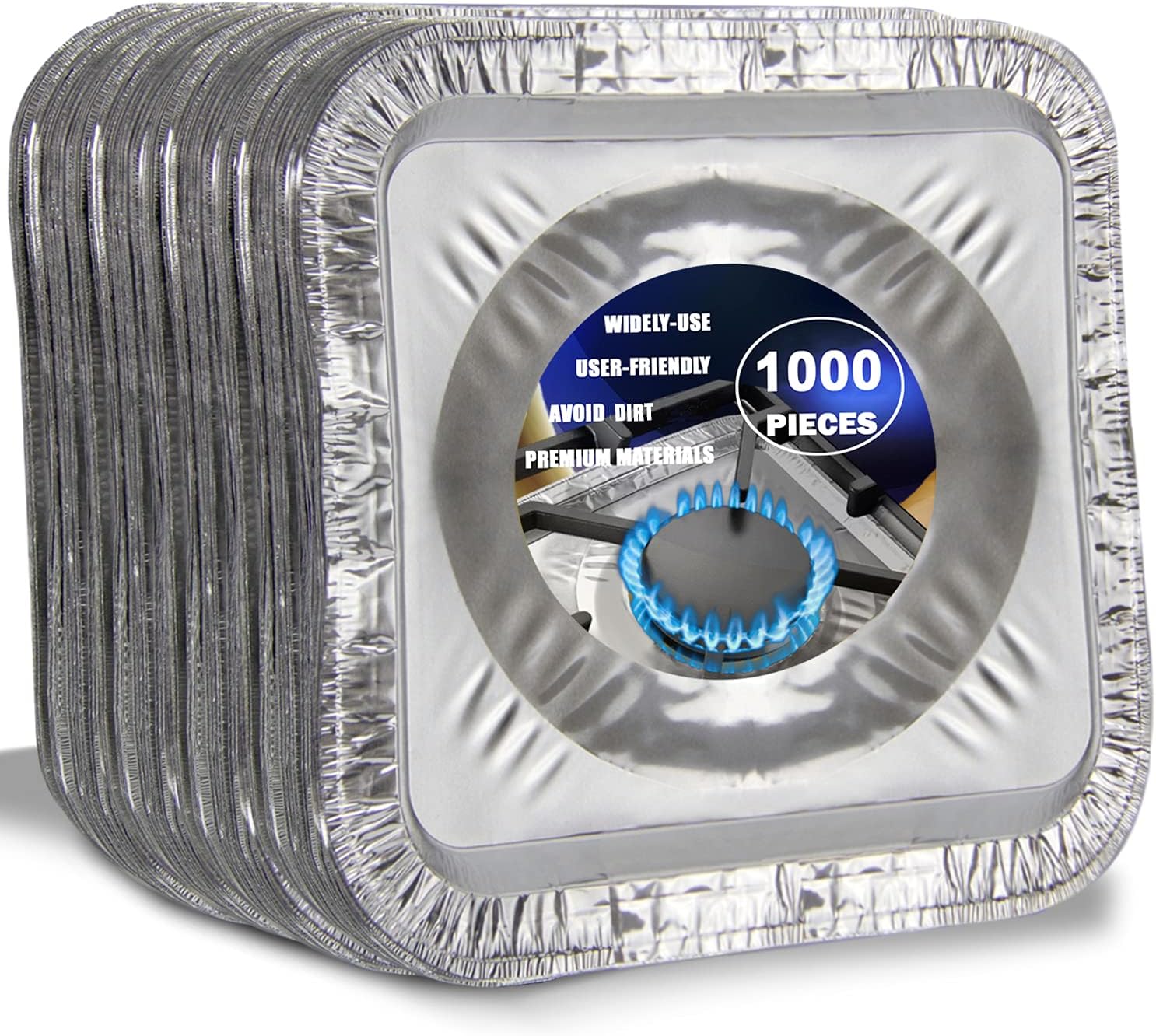 FMP Brands 1000 Pack 9 Inch Square Stove Burner Covers for Gas & Electric Stove Top, Disposable Aluminum Foil Stove Burner Liners, Stove Top Cover for Electric & Gas Burners, Keep Range Stove Clean