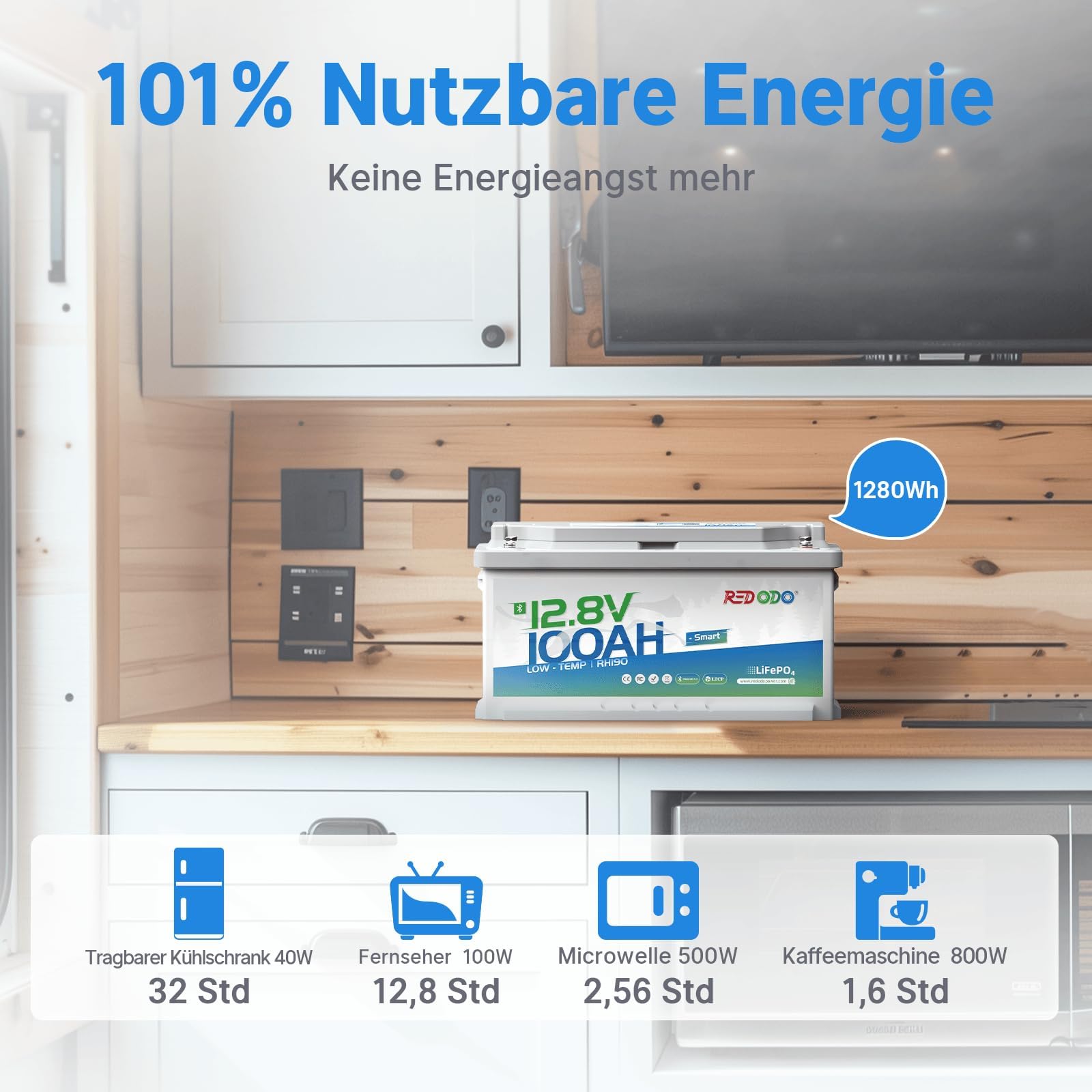 Redodo LiFePO4 bateria litowa 12,8 V 100 Ah H188 mm bateria litowa 4000 + cykli z funkcją ochronną 100 A BMS idealny do większości typów samochodów kempingowych UE, instalacji solarnych, na kemping,