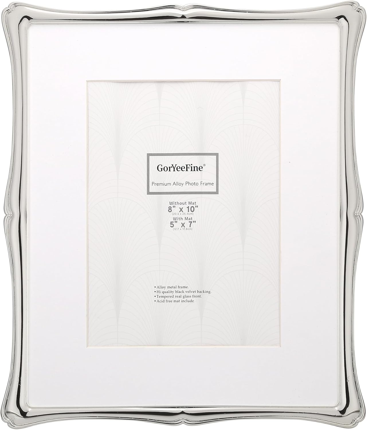 Silver 8 x 10'' Premium Alloy Picture Frame with Acid Free Mat 5x7'',Luxury Hi-End Picture Frames 5x7'' with Black Velevt Backing for Desktop and Wall Hanging