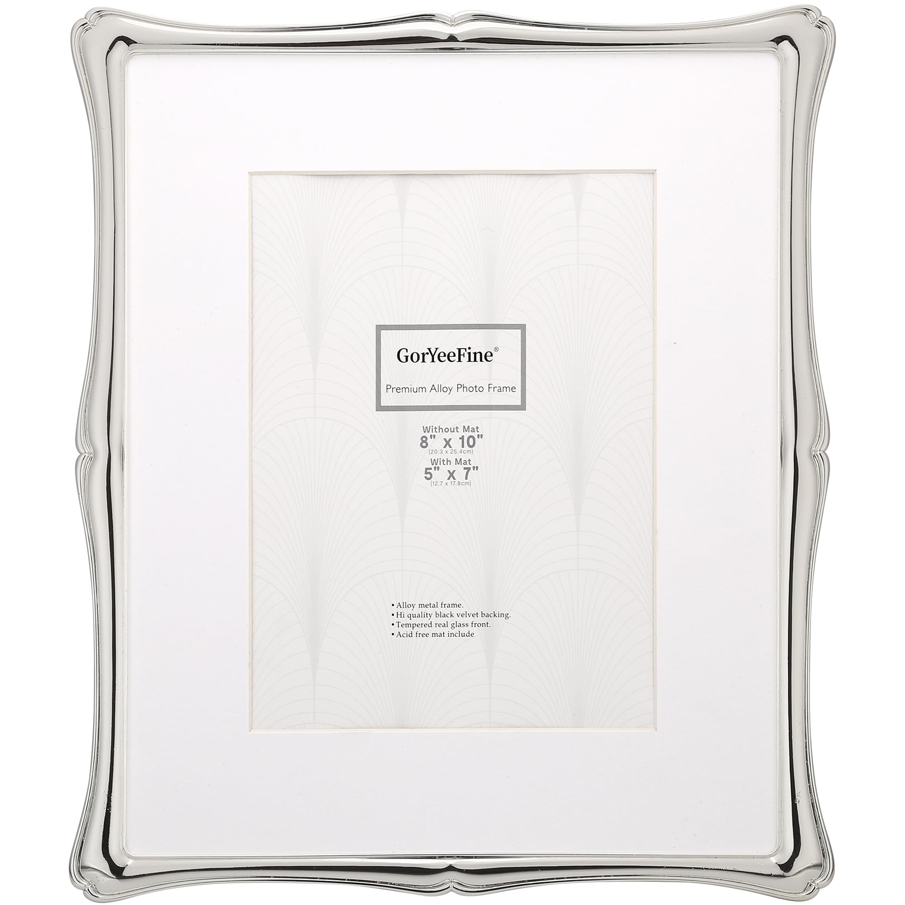 Photo 1 of GorYeeFine Silver 8x10'' Premium Alloy Picture Frame with Acid Free Mat for 5x7'',Luxury Hi-End Photo Frames 5x7'' with Black Velevt Backing for Desktop and Wall Hanging